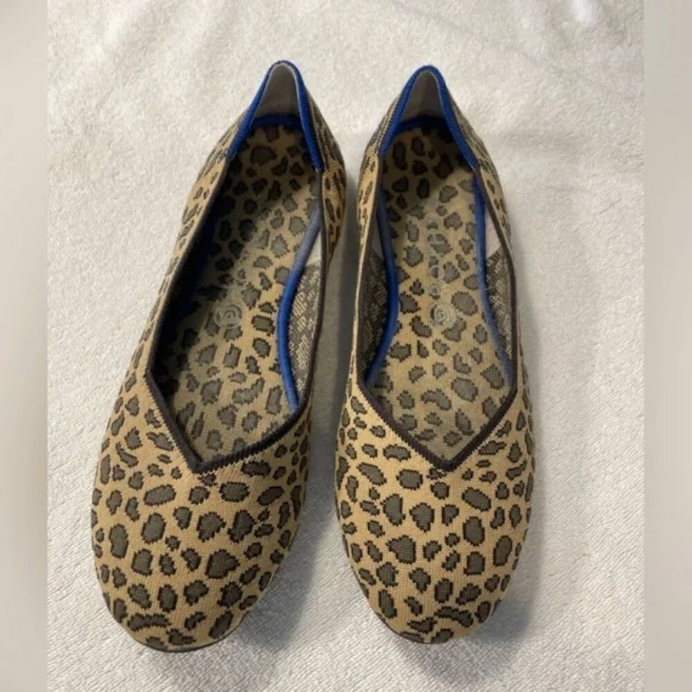 Rothy's Leopard Print Flats with Blue Trim